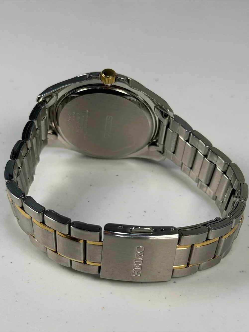 Seiko 7N42-0JF0 Men’s 100M Quartz White Dial Two Tone Japan Watch Runs